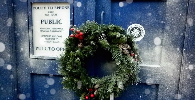 tardis with wreath